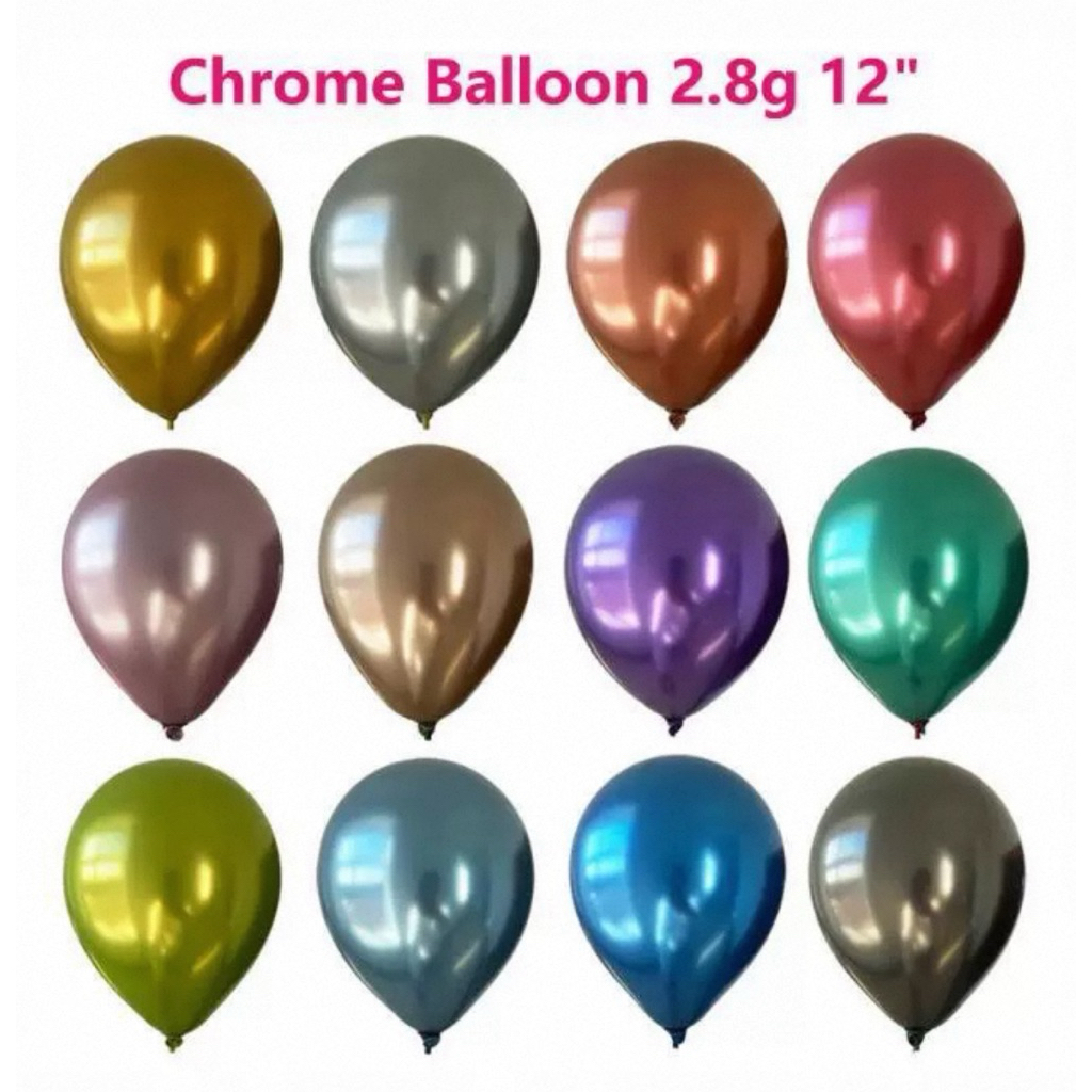 10pcs 12" inch Metallic Latex Shiny Chrome Balloons, Multicolor Silver Gold Red Green Blue Rose Gold