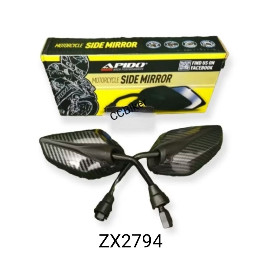 Apido Side Mirror Honda Yamaha ZX2794 2780 (Black/ Carbon) EX5 DREAM RS150 Wave DASH LC135 Y16 Y15 Y100 Y110 SRL115 RXZ