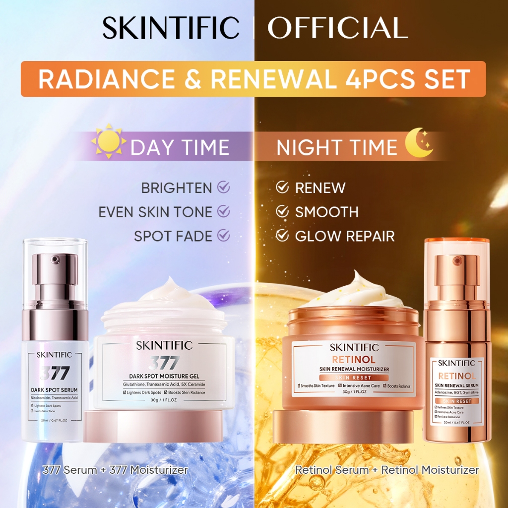SKINTIFIC 4-in-1Combo Day brigten 377 Fade Dark spot Night Renew Retinol Anti-aging Oil control