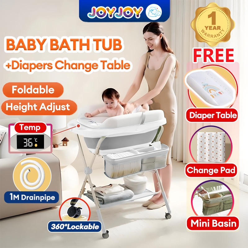 Foldable baby bath tub With Stand Baby Shower Mandian with Thermometer Baby Bath Support Besen Mandi Baby 寶寶洗澡盆