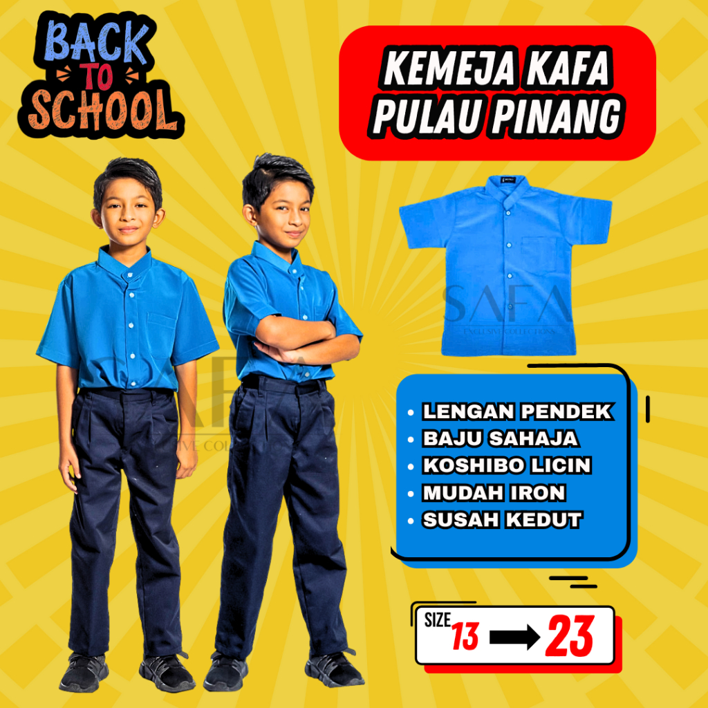 Kemeja Kafa Penang Biru Pulau Pinang Baju Sekolah Agama Royal Blue Budak Laki