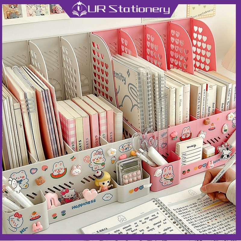 File Rack 4 Sections Stand HolderPlastic Bookshelf Desktop Data Organizer File Frame Storage Rack 文件置物架 W53