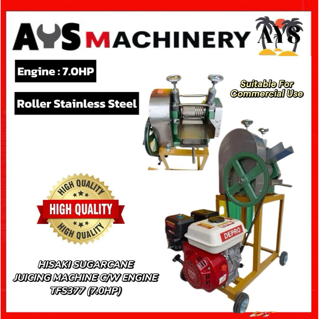 #BUATAN MALAYSIA# HISAKI SUGARCANE JUICING MACHINE / MESIN TEBU / MESIN AIR TEBU C/W ENGINE TFS377 (7.0HP).