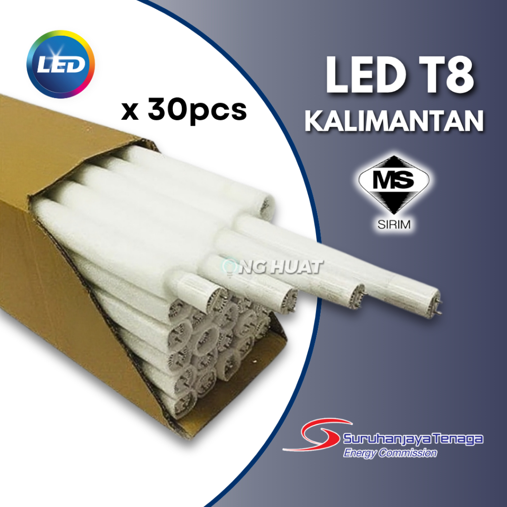 [SIRIM] LED T8 Tube Light 10W 20/22W 2ft 4ft Lampu Kalimantan Fluorescent Tube Lampu Panjang Daylight Warm Cool (30PCS)