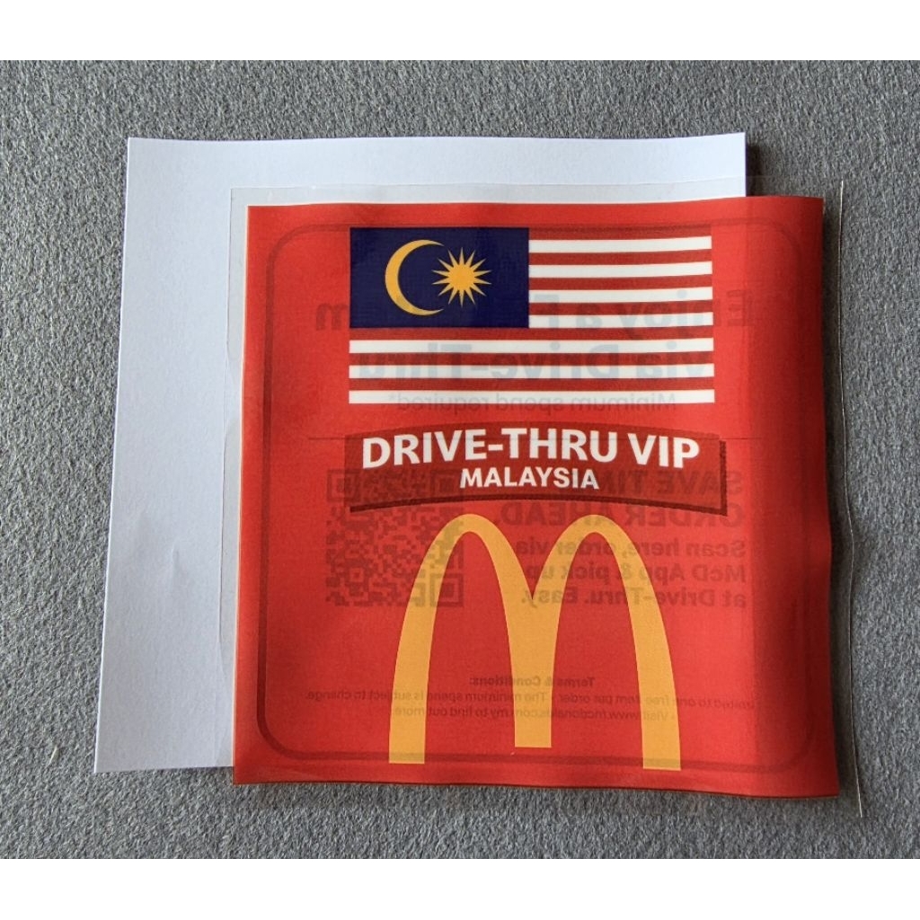 McDonald's Drive Thru VIP Car Stickers Malaysia Kuala Lumpur Selangor Pulau Pinang Perak Kedah