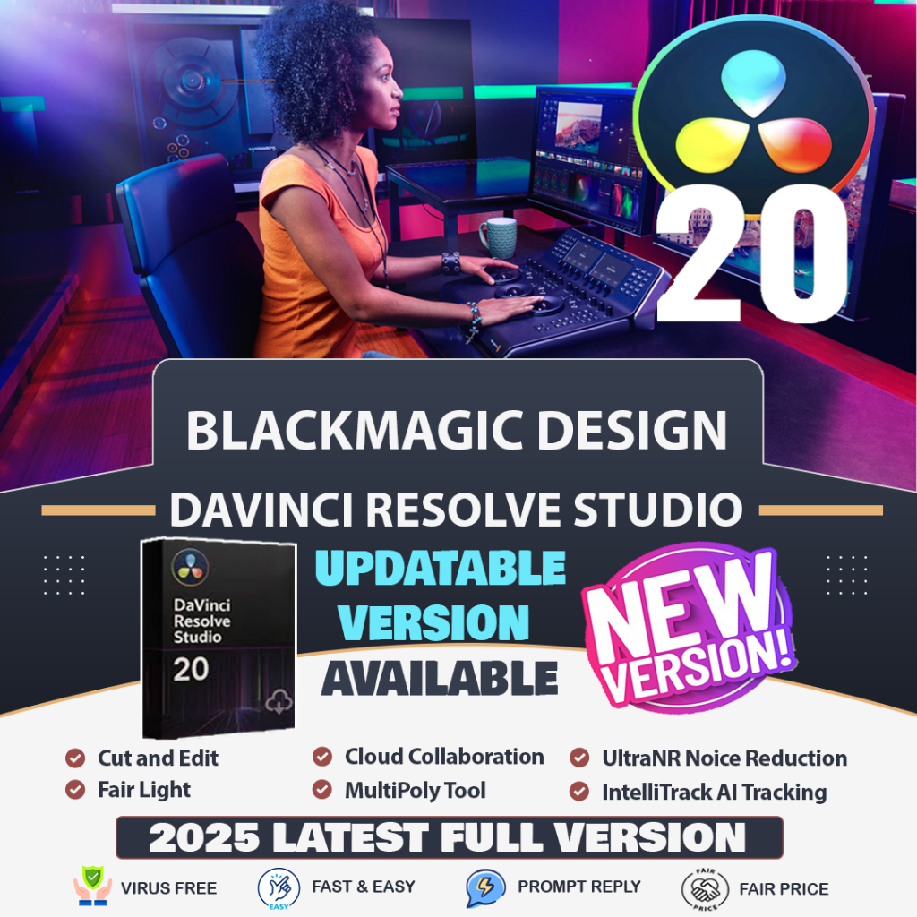BlackMagic Design DaVinci Resolve Studio 20 [UPDATABLE] 2025 Latest Full Version | No Watermark | Video Editor