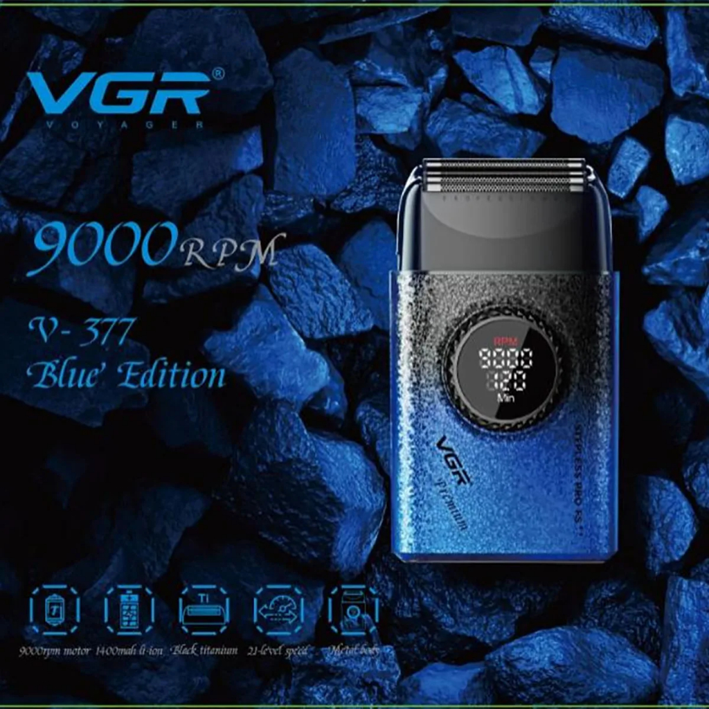 VGR V-377B Blue High Speed Hair Shaver 9000RPM Rechargeable Professional Electric For Men