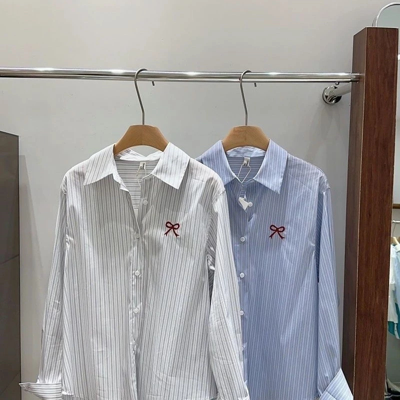 CRUSH FASHION Blouse Women Korean Style Striped Women Sweet Western Style Long Shirt