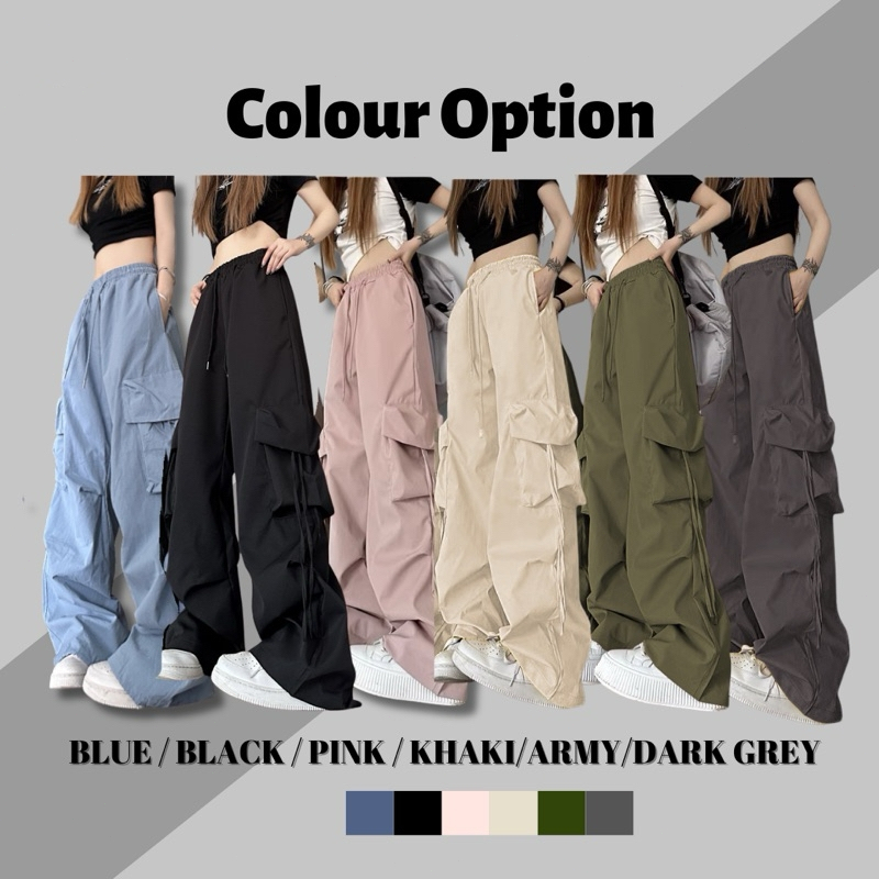 ✅Ready Stock?? Korean Atyle Kasual Seluar Kargo Perempuan Casual Women Cargo Pants Women wide leg cargo baggy loose