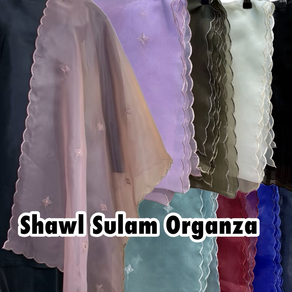 Shawl Organza Sulam Bunga Songket Malay Organza Ready Stock