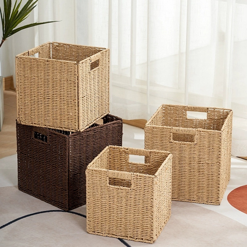 Storage Box Imitation Rattan Woven Lattice Cabinet Storage Basket Desktop Sundries Snacks Clothes Toys Woven Storage Box