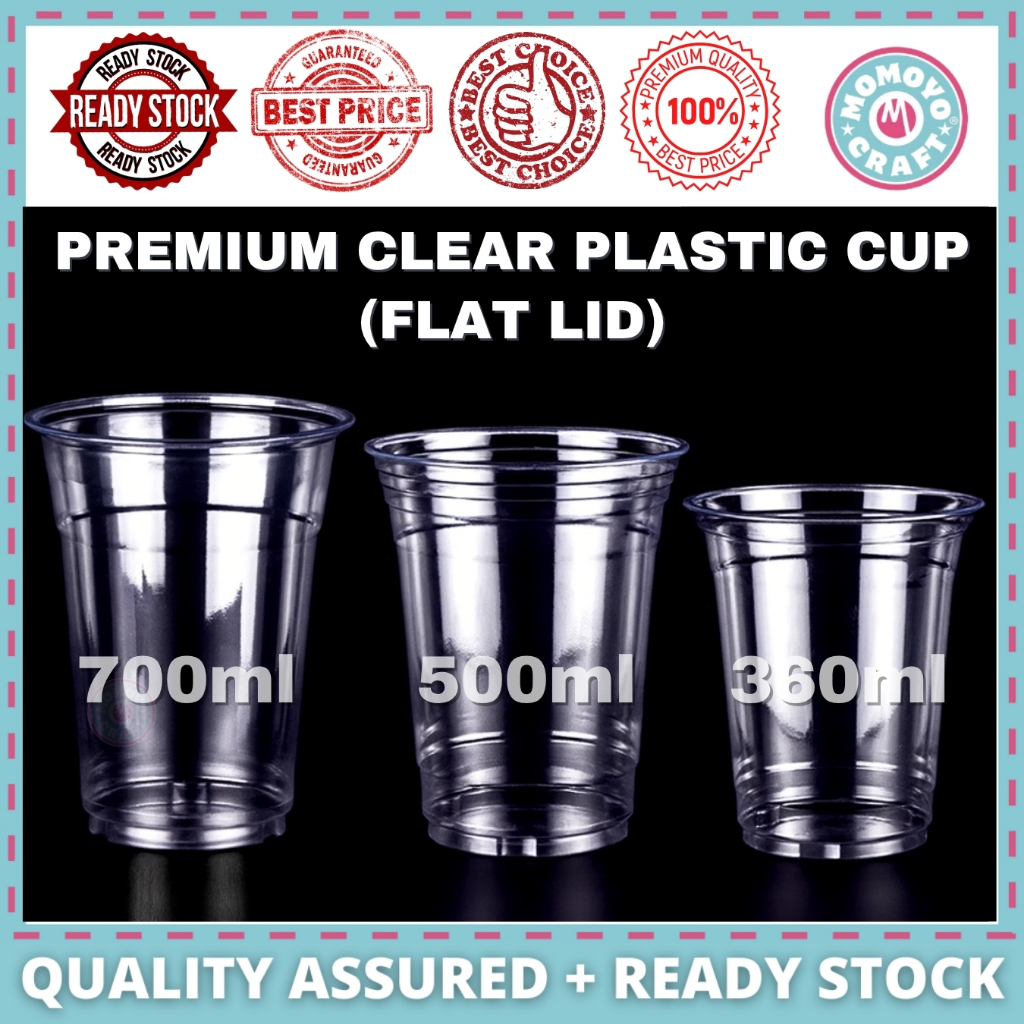 Momoyocraft Flat Lid Plastic Cup 16oz 24oz Penutup Rata Cawan Plastik Stackable Dessert 塑料杯24oz 1pcs
