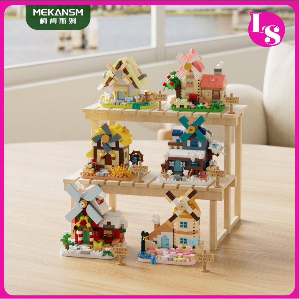 ​6 Set Mainan Blok Rumah Kincir Angin set Blok Puzzle DIY Blok Pendidikan | Hadiah Tahun Baru
