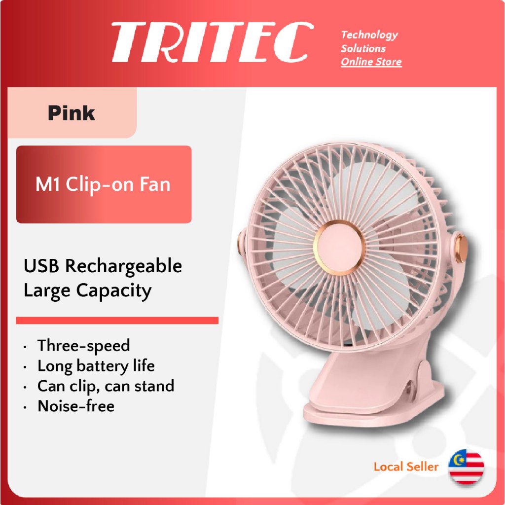 TRITEC Portable Desktop Clip-on Fan USB Rechargeable Kipas Klip Desktop Mudah Alih Boleh Dicas Semula USB