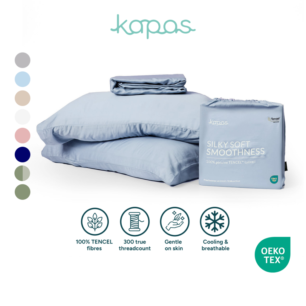 Kapas Living TENCEL™ Cooling Silky Soft Fitted Bedsheet Set | Premium OEKO-TEX Eucalyptus | Single Queen King Super King