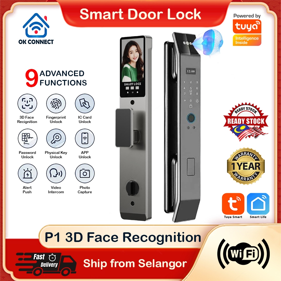 Tuya Smart Door Lock Digital 3D Face With Camera Fingerprint Password Biometric Key App Unlock P1