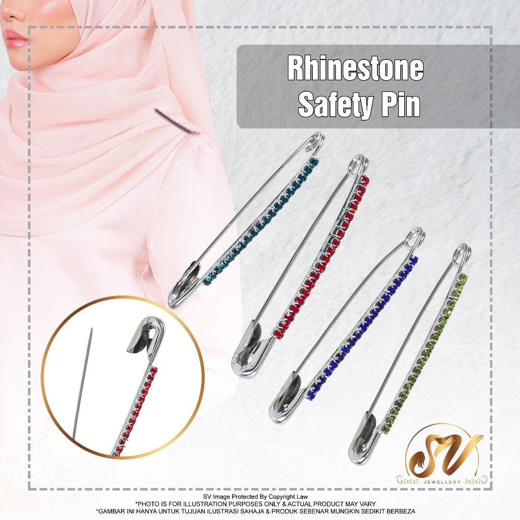 SV 10Pcs/12pcs Rhinestone Safety Pin Diamond Silver/Gold Pins Clothing Brooch Sweater Shawl Pin Vintage Seluar Jeans
