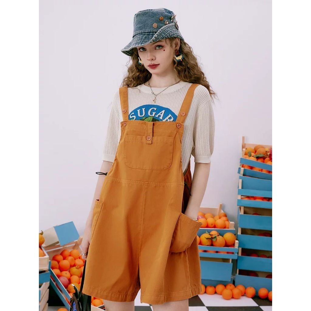 orange denim women jumpsuit