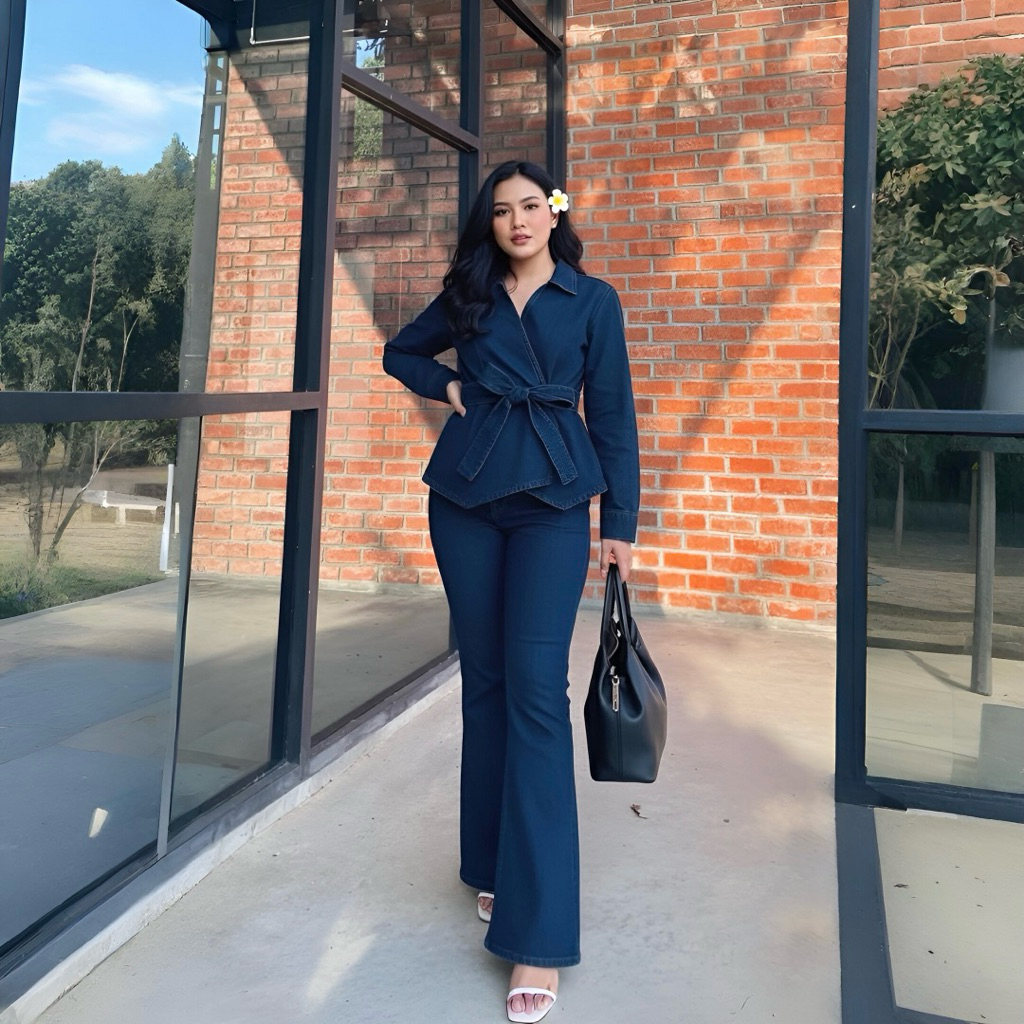 HIGH QUALITY  MODERN VEST WITH BELT KOREAN STYLE DENIM