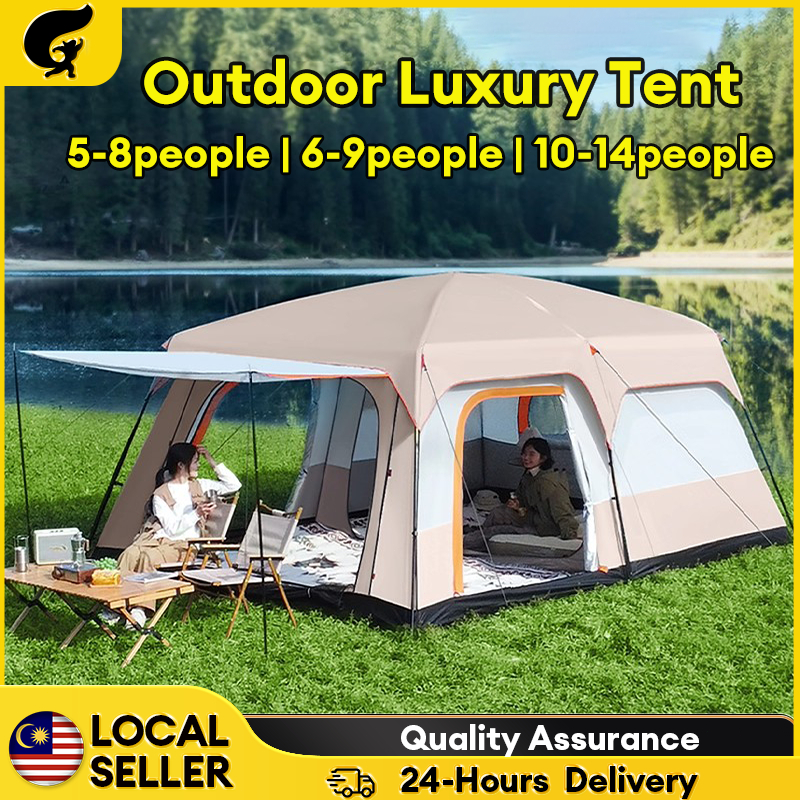 WTHB Khemah Camping Tent Waterproof Khemah unta 5--12 Persons Outdoor large Family Tent Double Layers Big Tent 2 rooms