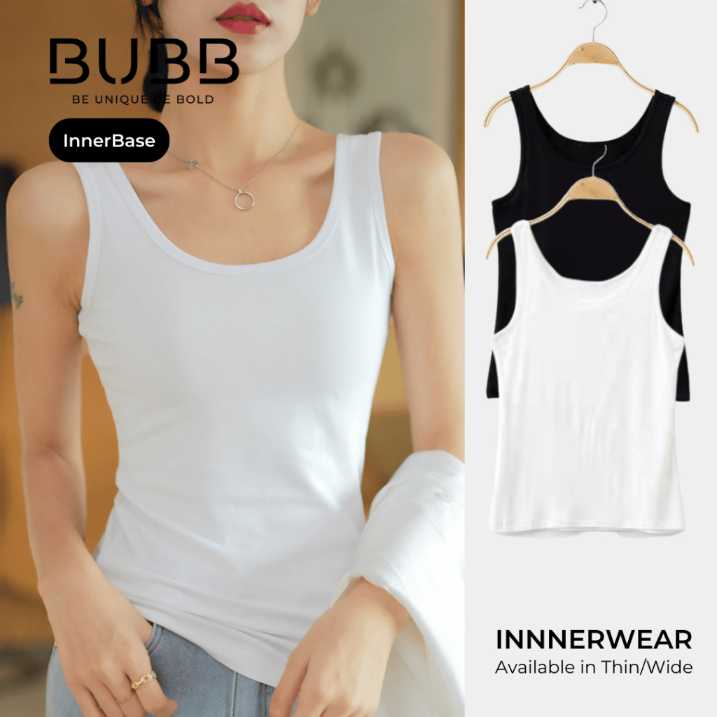 Cotton Singlet Camisole Women Tank Top Thick Straps Soft Cozy Innerwear Black White Baju Wanita