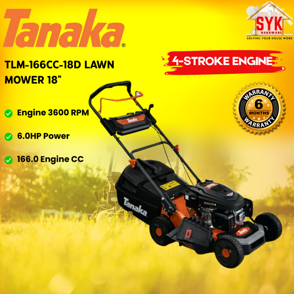 SYK Tanaka TLM-166CC-18D 18 Inch Lawn Mover Hand Push Lawn Mower Mesin Rumput Tolak  Mesin Potong Rumput