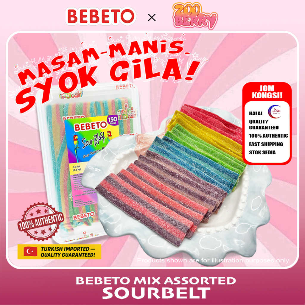 [SUPER PROMO] Bebeto Sourbelt, Sour Spaghetti & Sour Gummy [COD] Turki HALAL Viral Candy Snack Combo Masam Gula gula
