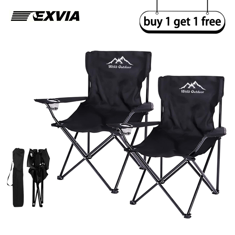 【Buy 1 Free 1】Folding Camping Chair Kerusi Lipat Outdoor Fishing Beach Picnic Armrest Cup Holder Portable 150kg Heavy