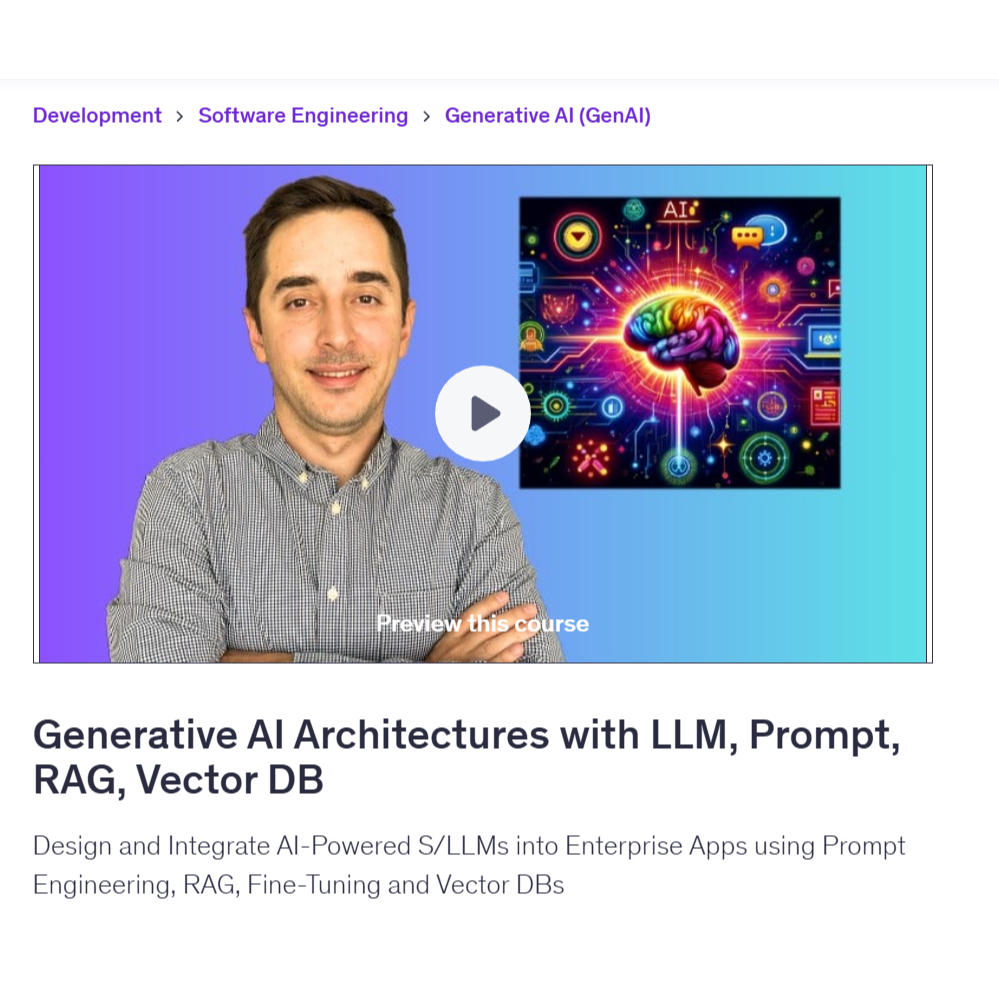 Ai Prompt Video Course-Generative AI Architectures with LLM, Prompt, RAG, Vector DB | Learn AI Prompt Video Lessons
