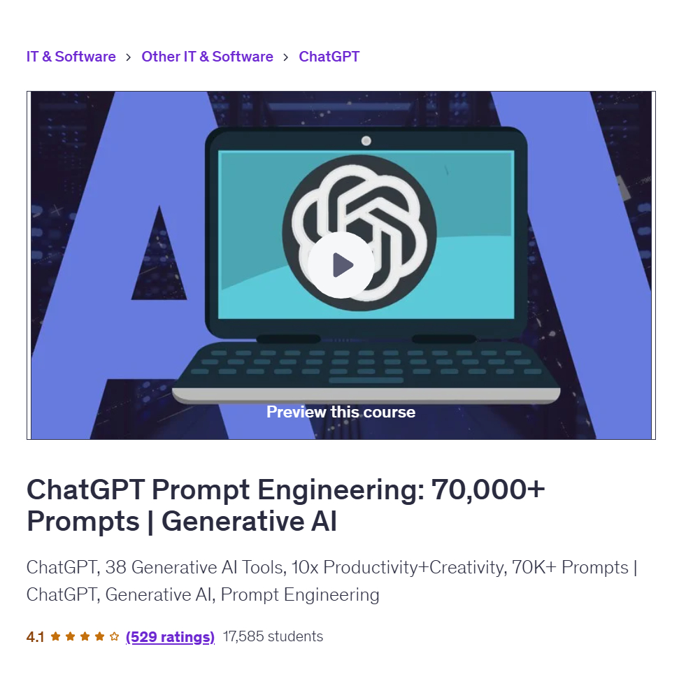 Ai Prompt Video Course-ChatGPT Prompt Engineering: 70,000+ Prompts | Generative AI | Learn AI Prompt Video Lessons