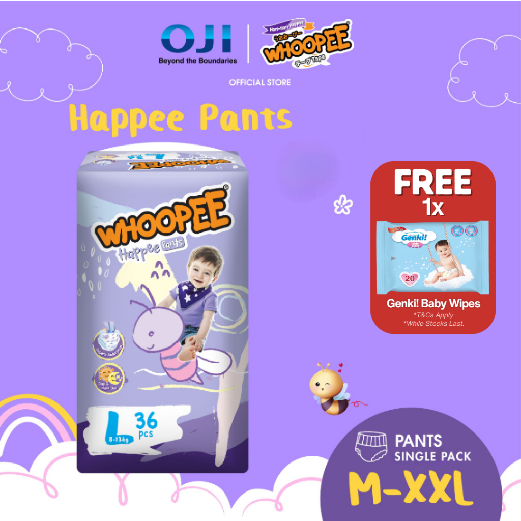 Whoopee Jumbo Pants Diapers Baby - Size M (42's)/L (36's)/XL (30's)/XXL (24's)