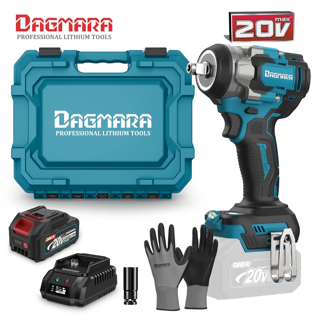 DAGMARA Heavy-Duty 500Nm Cordless Impact Wrench Kit with LED Ring Light, Includes 1 Battery, Fast Charger & Box