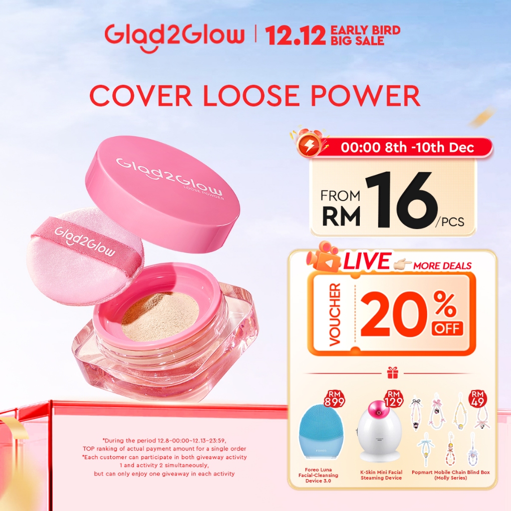 Glad2Glow Perfect Blur&Cover Loose Powder Oil Control Long-Lasting Matte Flawless High coverage Face Bedak