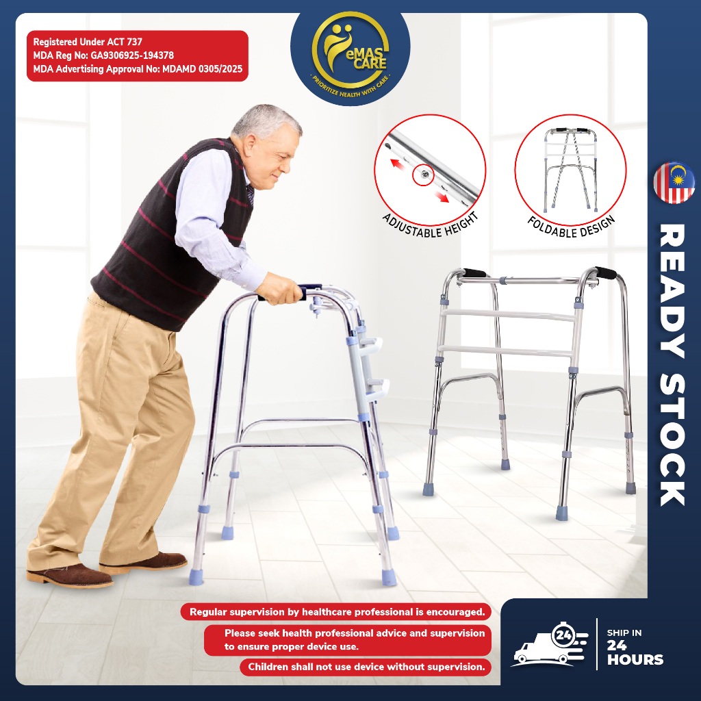 Light Weight Stainless Steel Foldable Walking Frame Tongkat Bantu Jalan Cane Adjustable Height Reciprocal Crutch Stick