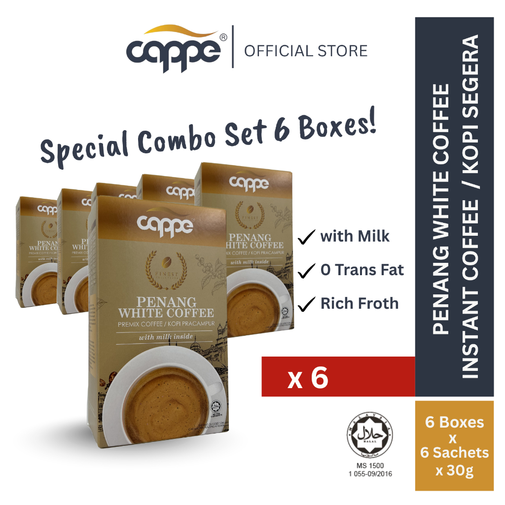CAPPE PENANG WHITE COFFEE COMOB SET [6 Pek x 6 x 30g] Kopi Segera | Halal | Kaya & Beraroma | Transfat Free