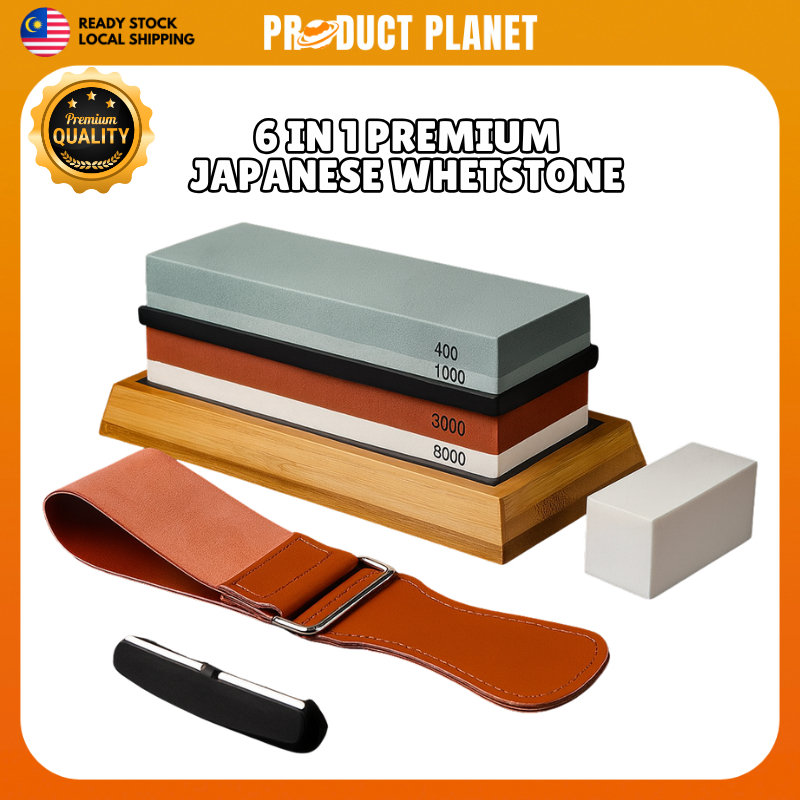6 in 1 Professional Japanese Premium Whetstone Sharpening Stone Knife Sharpener Batu Asah Alat Pengasah Pisau Chef