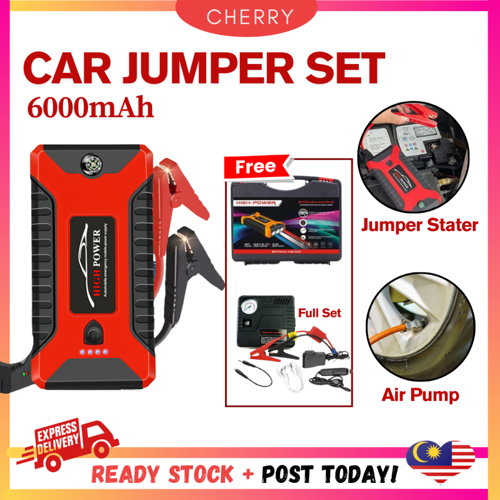 🍒CHERRY🍒12V Jumper Powerbank Car Jumper 6000MAH Power Bank Jumper Kereta With Pump