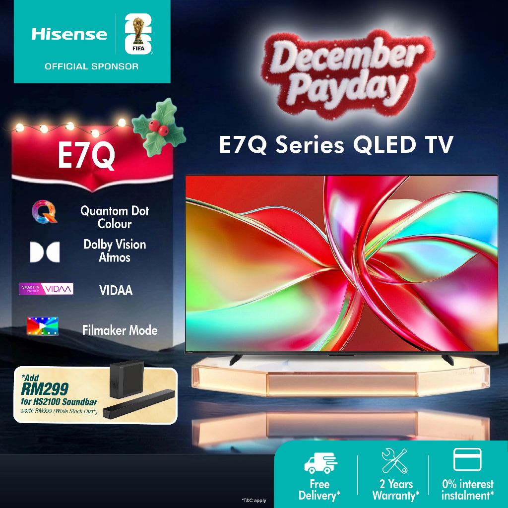 [Free Install] Hisense 55-85 inch 4K Quantum Dot ULED AI TV E7Q- QLED / Dolby Vision Atmos / HDR10 / AI 4K / 120 HRR