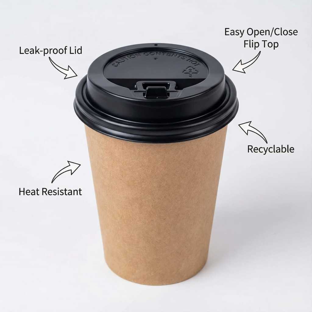 (50pcs) Premuim Kraft Paper Cup/With Lid/Multiple size Eco-friendly Milk Tea Coffee cups/Brown Cawan Kertas