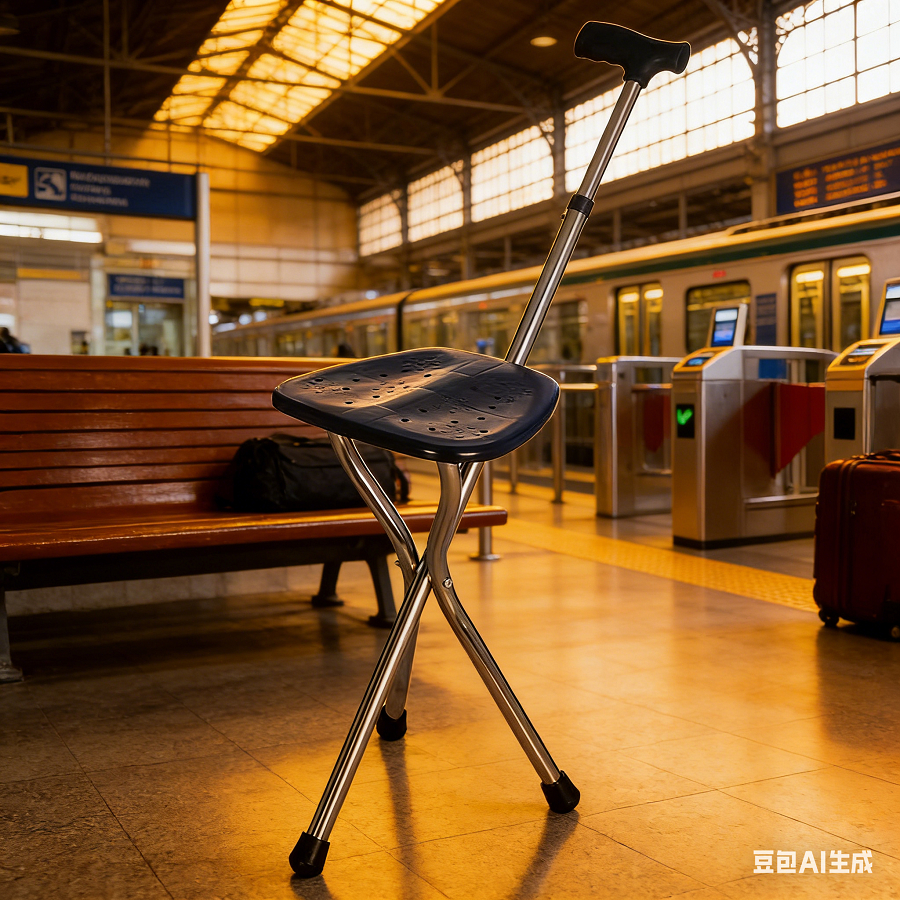 Walking Cane Stool Folding Walking Cane Chair、Foldable walking stick for elderly、tongkat kaki 4、拐杖椅子、tongkat orang tua