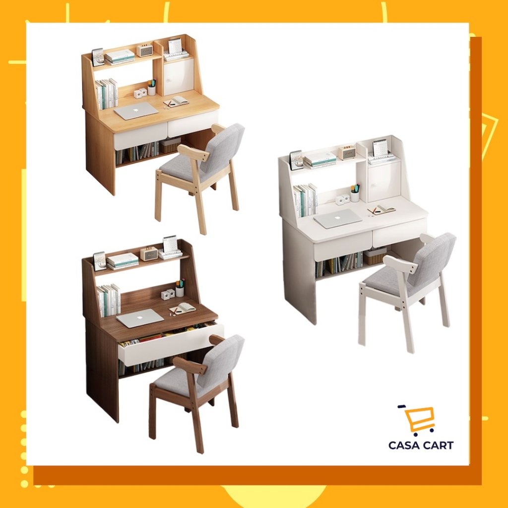 CASA CART【JYJU】Meja Dengan Rak Buku Terpadu Moden Minimalis Meja Belajar Pelajar Dan Meja Komputer Untuk Rumah