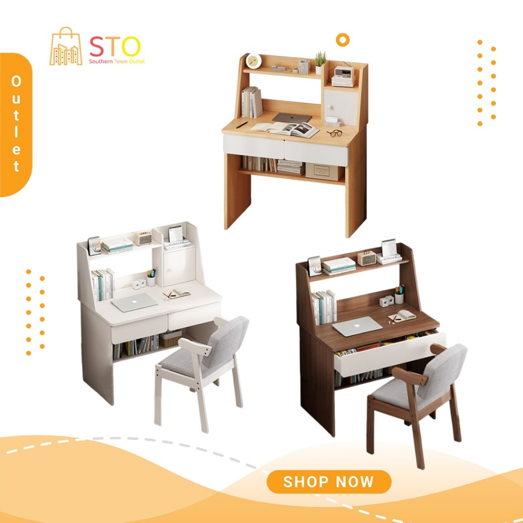STO【JYJU】Meja Computer Desk With Integrated Bookshelf Modern Minimalist Student Study Writing Table For Home Use