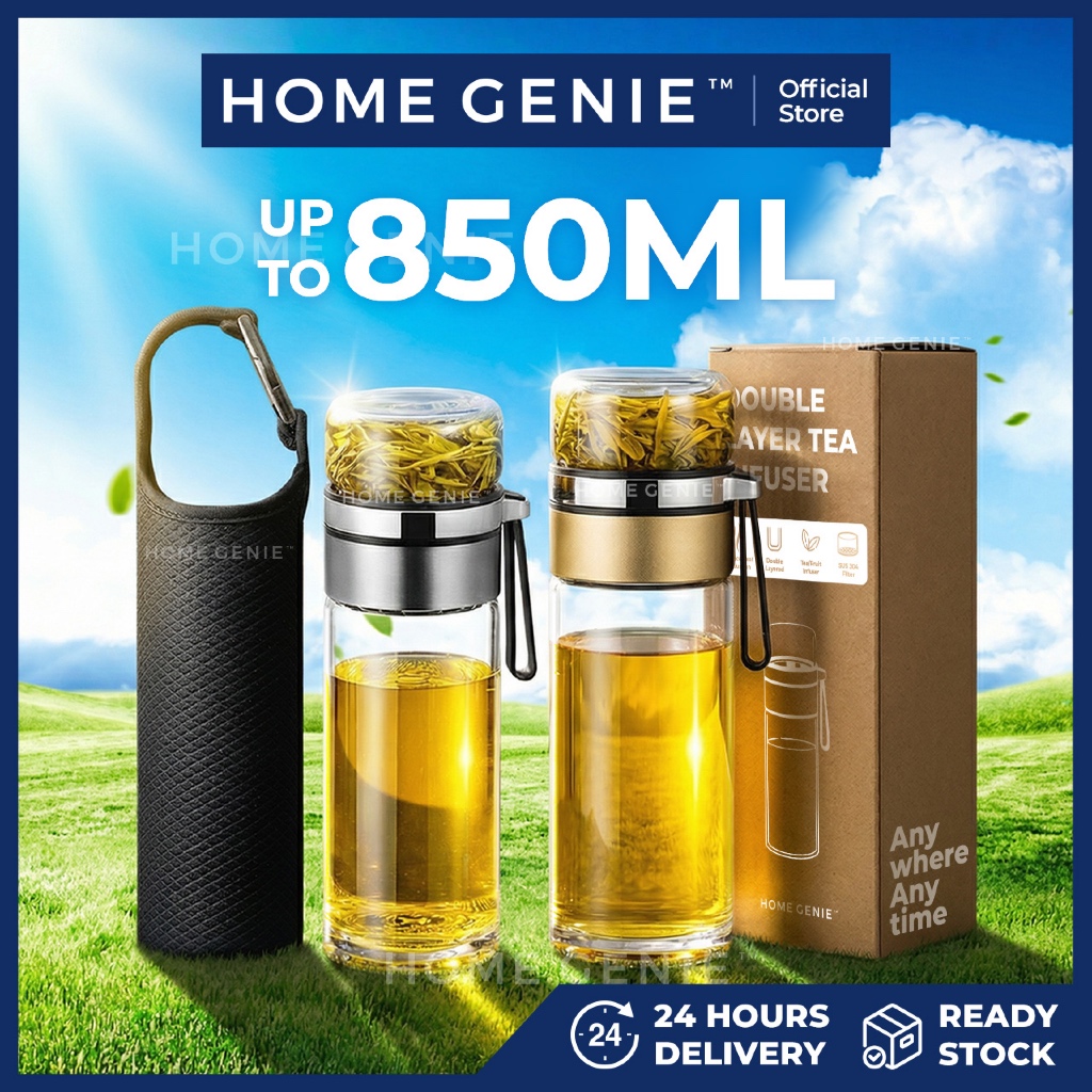 Tempered Glass Water Bottle Tea Filter Heat Resistant Tumbler Teapot Mug Cup Separation Infuser by Home Genie