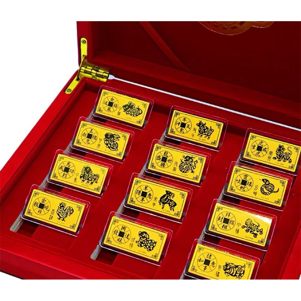 12 Chinese Zodiac 999 (24K) pure gold bars or cards in a&hellip;