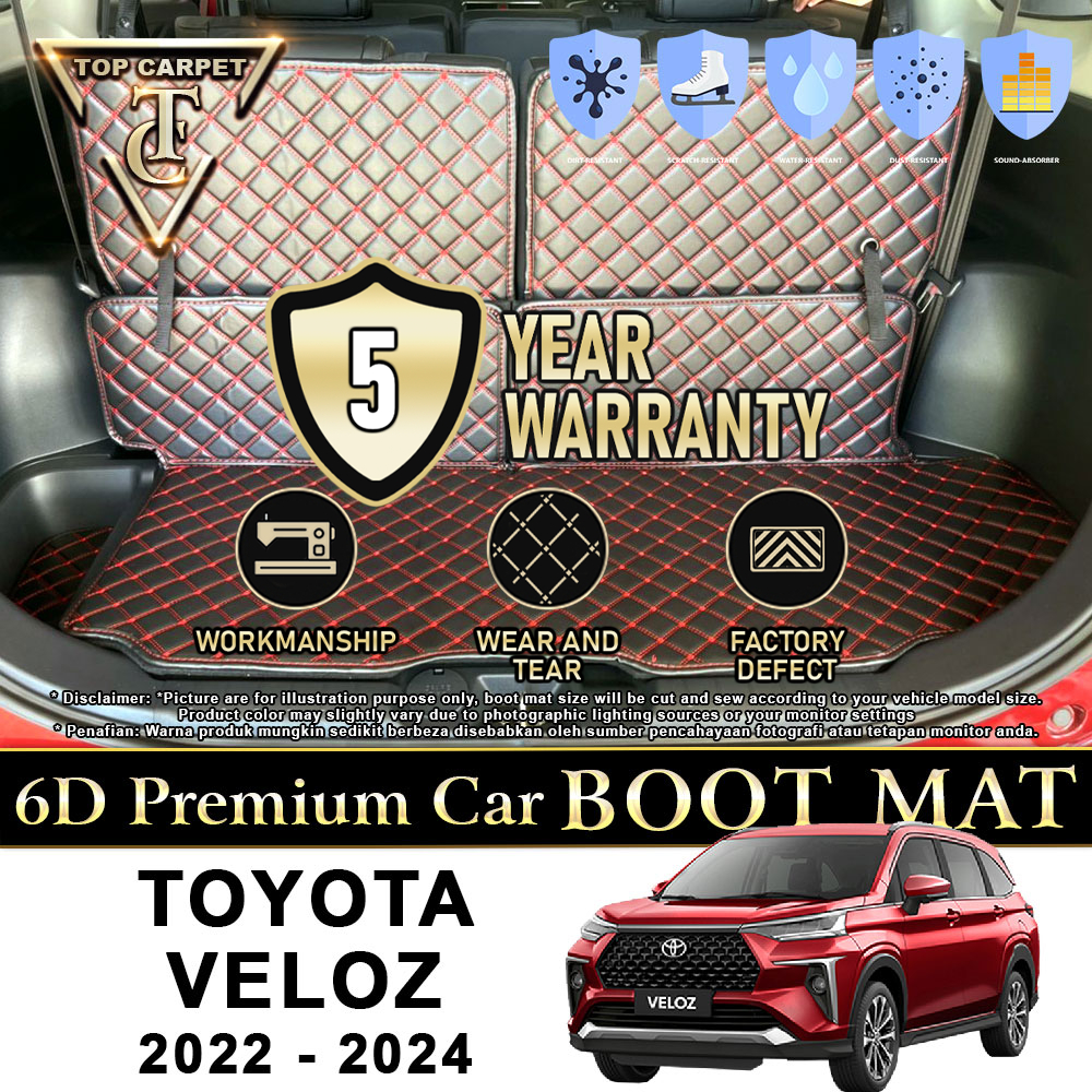 Top Carpet NEW TOYOTA VELOZ ( 2023 - 2026 ) Car Boot Mat PU Leather Cargo Mat Trunk Carpet Boot Liner Karpet Bonet