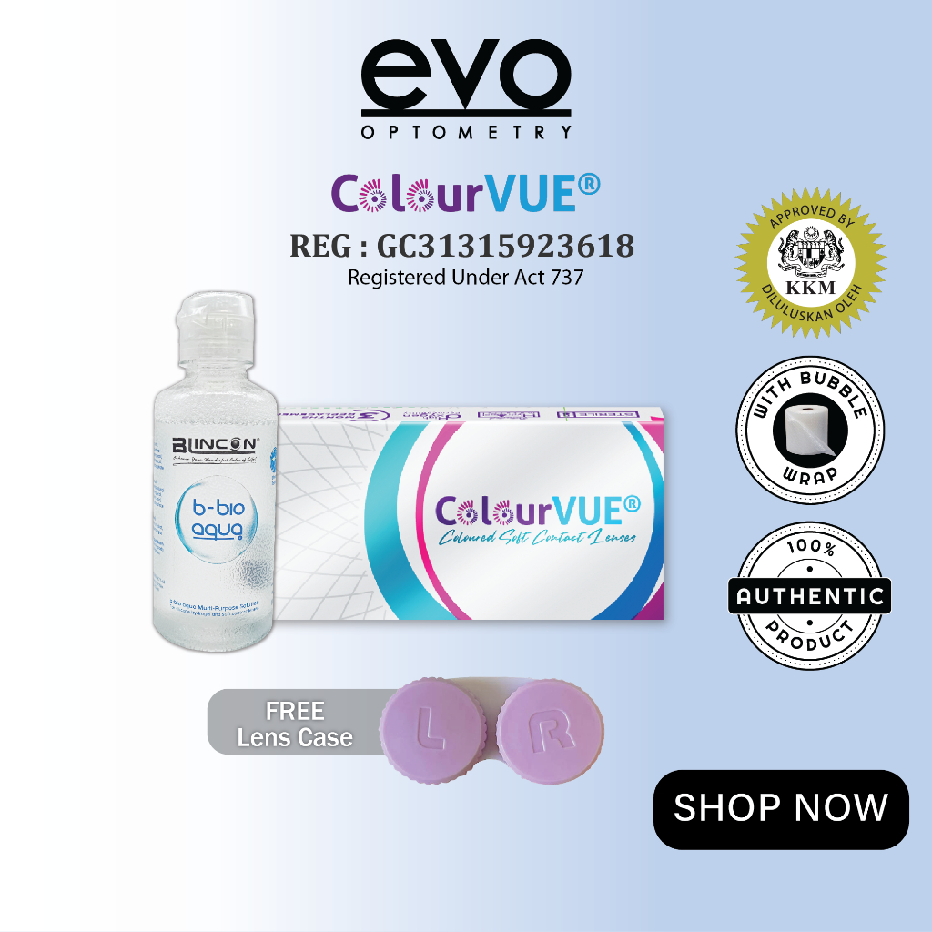 evo ColourVUE 3 Tones 3 Months Contact Lenses (2 pcs) + BLINCON b-bio aqua Solution 100ml + FREE Lens Case (2/3)