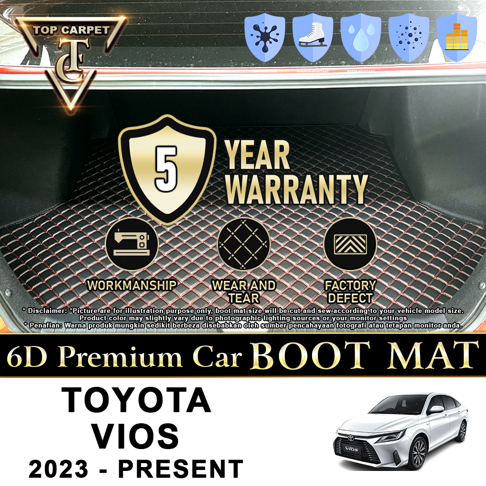 Top Carpet TOYOTA VIOS ( 2023 - 2026 ) Car Boot Mat PU Leather Cargo Mat Trunk Carpet Boot Liner Karpet Bonet