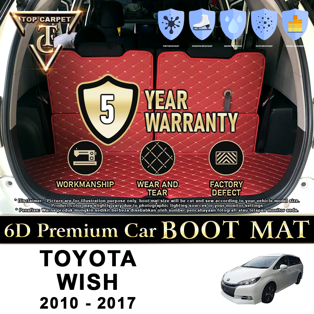 Top Carpet TOYOTA WISH AE20 ( 2010 - 2017) Car Boot Mat PU Leather Cargo Mat Trunk Carpet Boot Liner Karpet Bonet