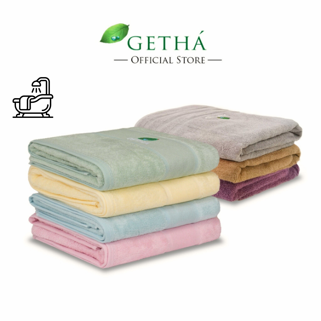 Getha Luxurious Bamboo Fibre Cotton Bath Towel (Tuala Mandi) - Purple/ Grey/ Dark Brown / Blush Pink / Willow Green