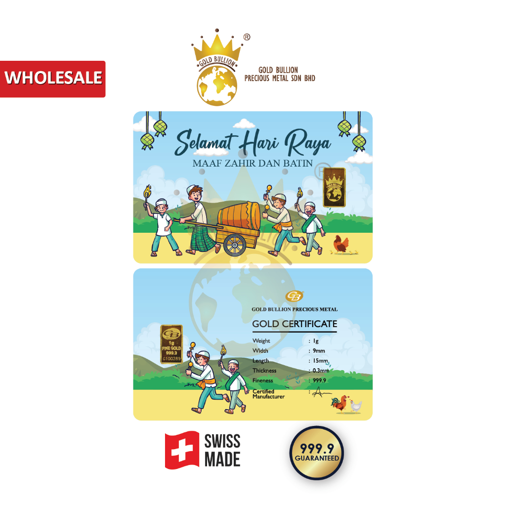 Gold Bullion 1 gram Raya Prosperity 999.9 Gold Bar